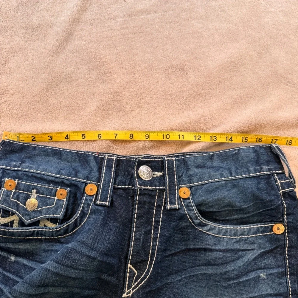 True Religion Rainbow Ricky Straight Dark Super Thick Stitch Denim Jeans 31x31